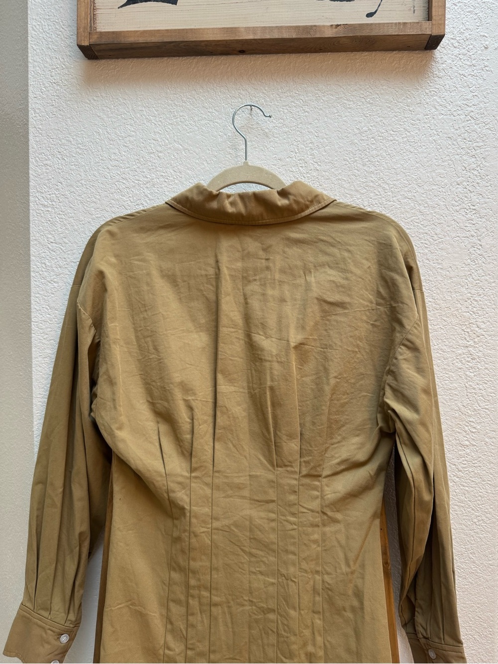 WAYF Libby Tailored Button-Front Shirt Dress in Camel Cotton - Picture 10 of 11